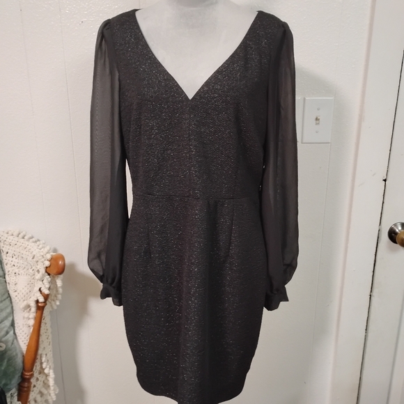 Marc New York Andrew Marc Cocktail Dress 14 Sheer Sleeves Feminine Preppy Formal - Picture 1 of 12